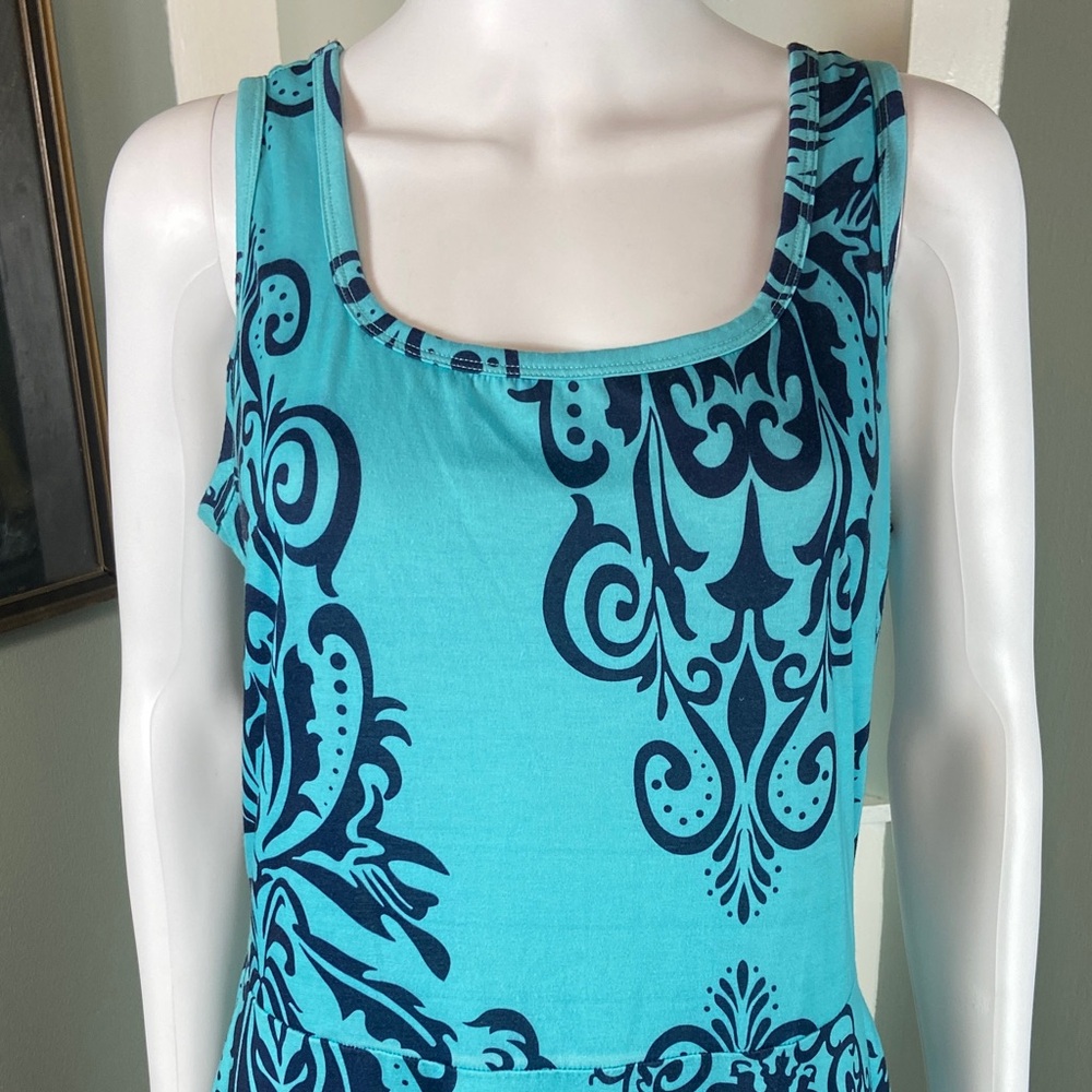 3/$12 Fensace Blue Filigree Damask Skater Dress Tank Midi Sundress XL XLarge - Picture 6 of 12